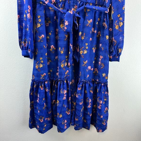 NWT Draper Jaems RSVP Tie Waist Mide Dress Cobalt Blue Floral Large - Picture 5 of 14